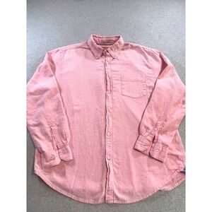 Bruno Linen Blend Button Down Shirt Mens L Pink Washable Linen Long Sleeve